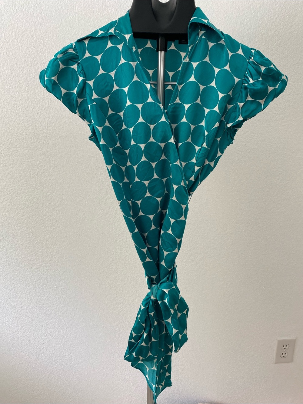 Teal Polka Dot Wrap Blouse